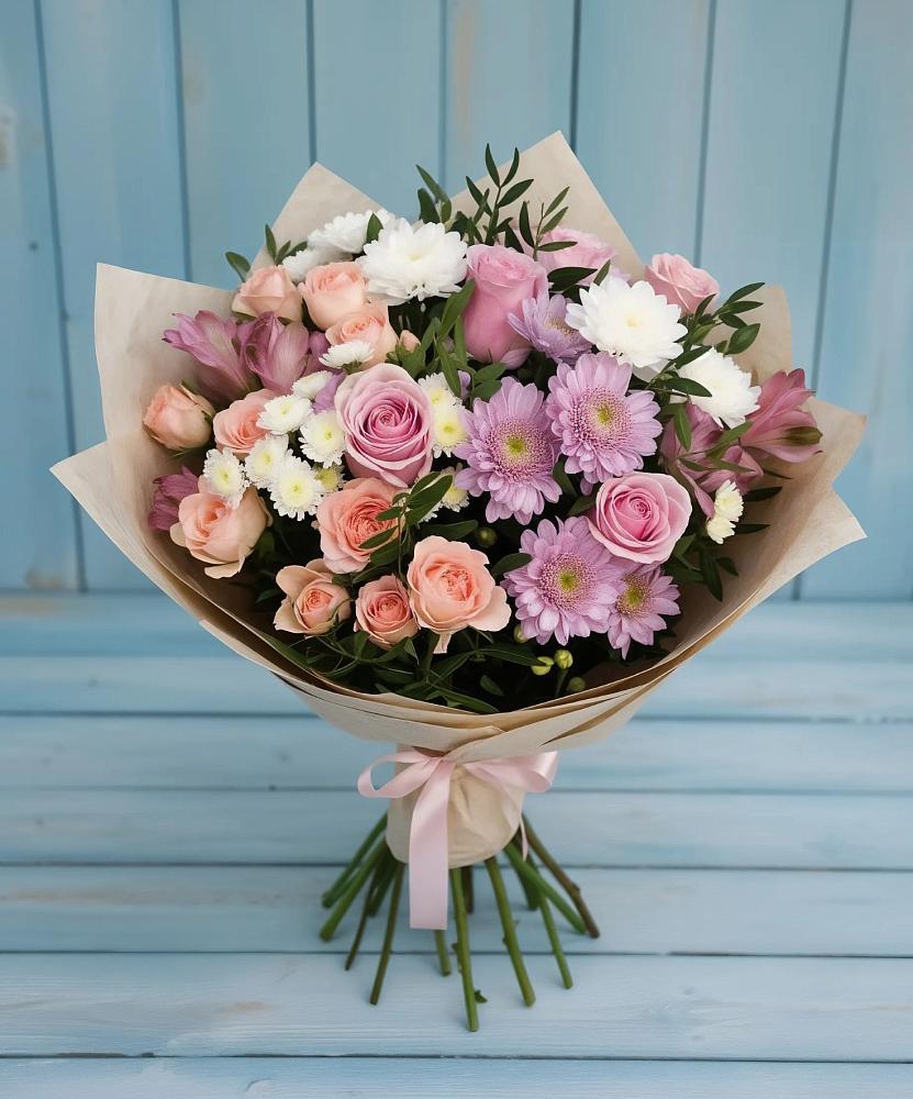 Букет цветов из: Хризантемы, Розы и Альстромерии в Марьянской