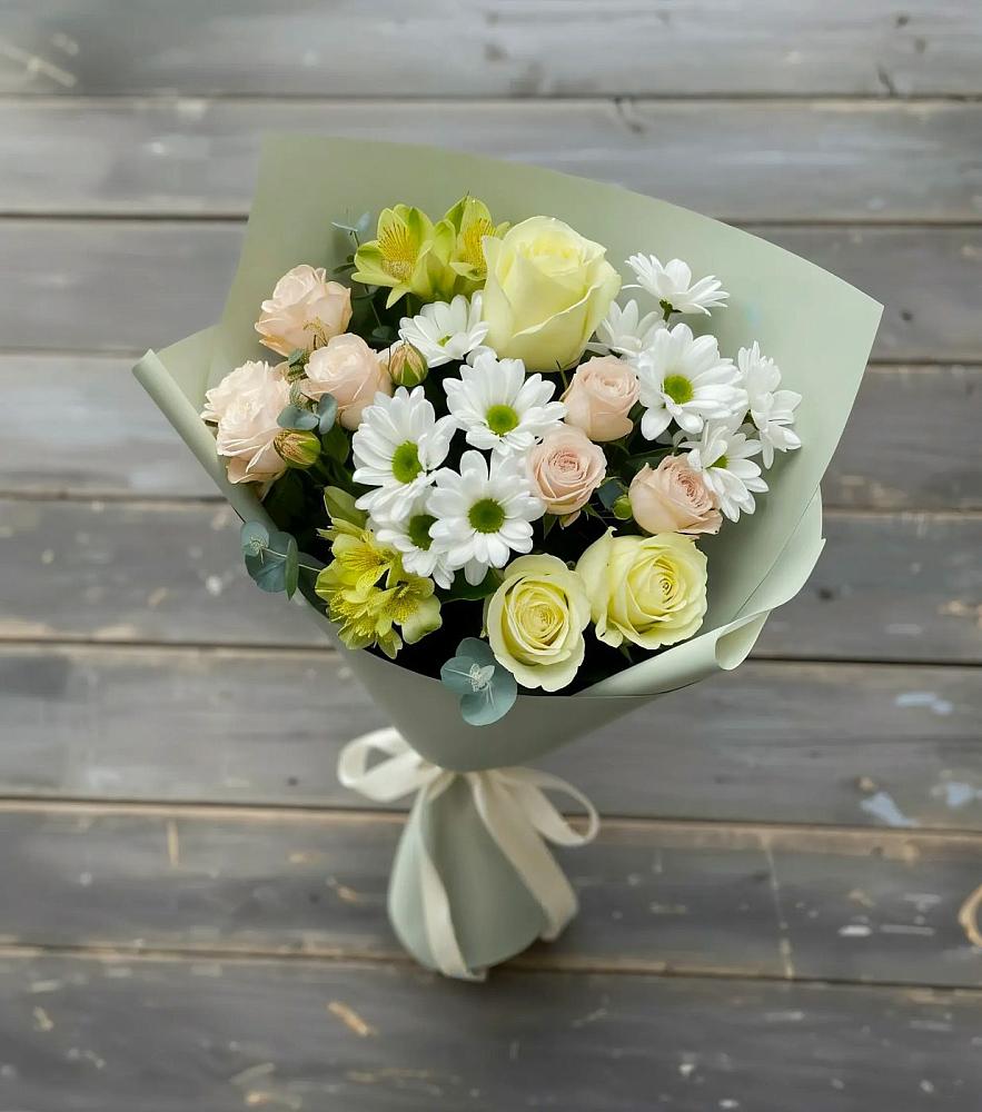 Букет цветов из: Альстромерии, Розы и Хризантемы в Марьянской