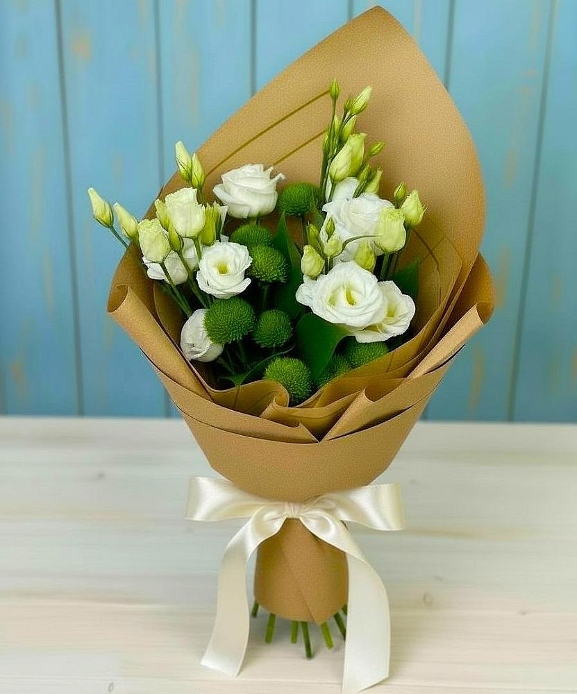 Букет цветов из: Хризантемы и Лизиантусы в Марьянской