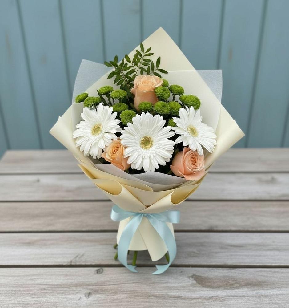 Букет цветов из: Герберы, Розы и Хризантемы в Марьянской