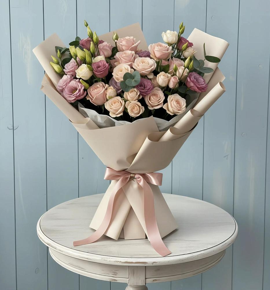 Букет цветов из: Розы и Лизиантусы в Марьянской